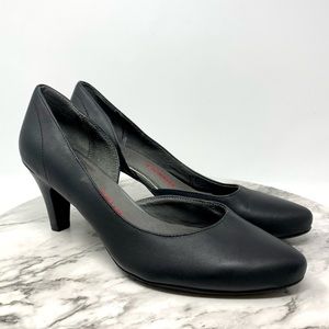Tsubo Fifee Half D’Orsay Black Leather Comfort Pumps 9.5 Classic Minimalist